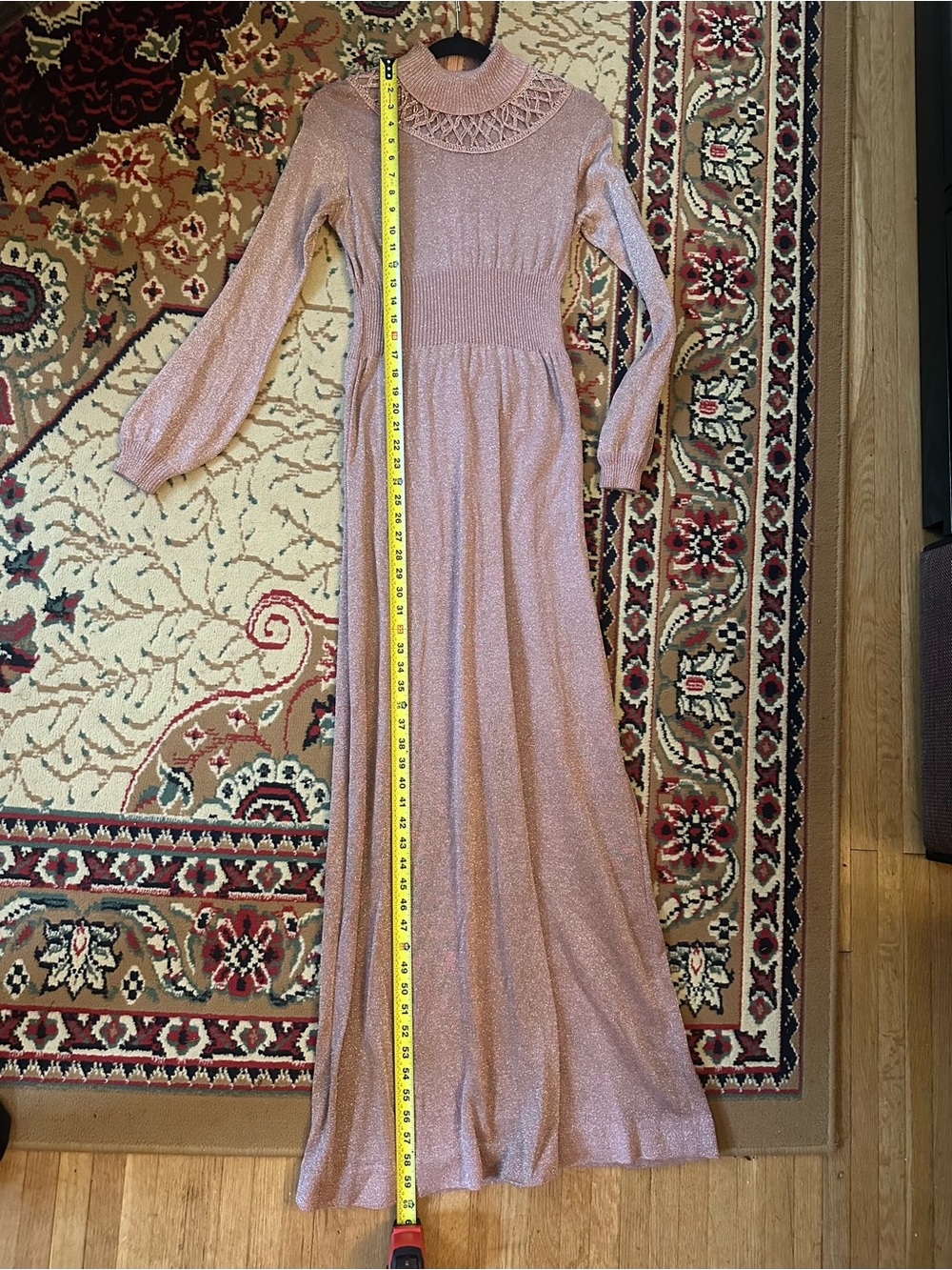 Vintage Long Sleeve Turtleneck Maxi Dress in Metallic Rose Brown - Picture 8 of 10